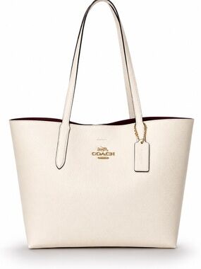 ✨ Coach City Tote Chalk Pebbled Leather Oxblood Interior Gold EUC